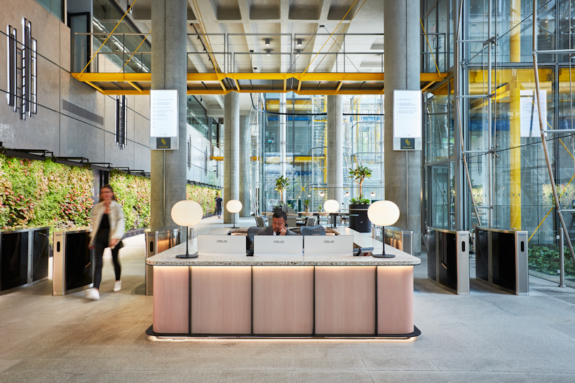 office space with a living wall and plants